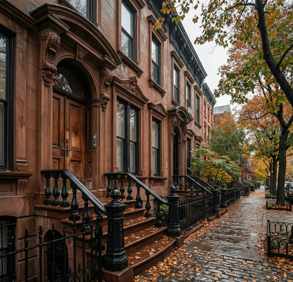 Brownstone apartment buildings